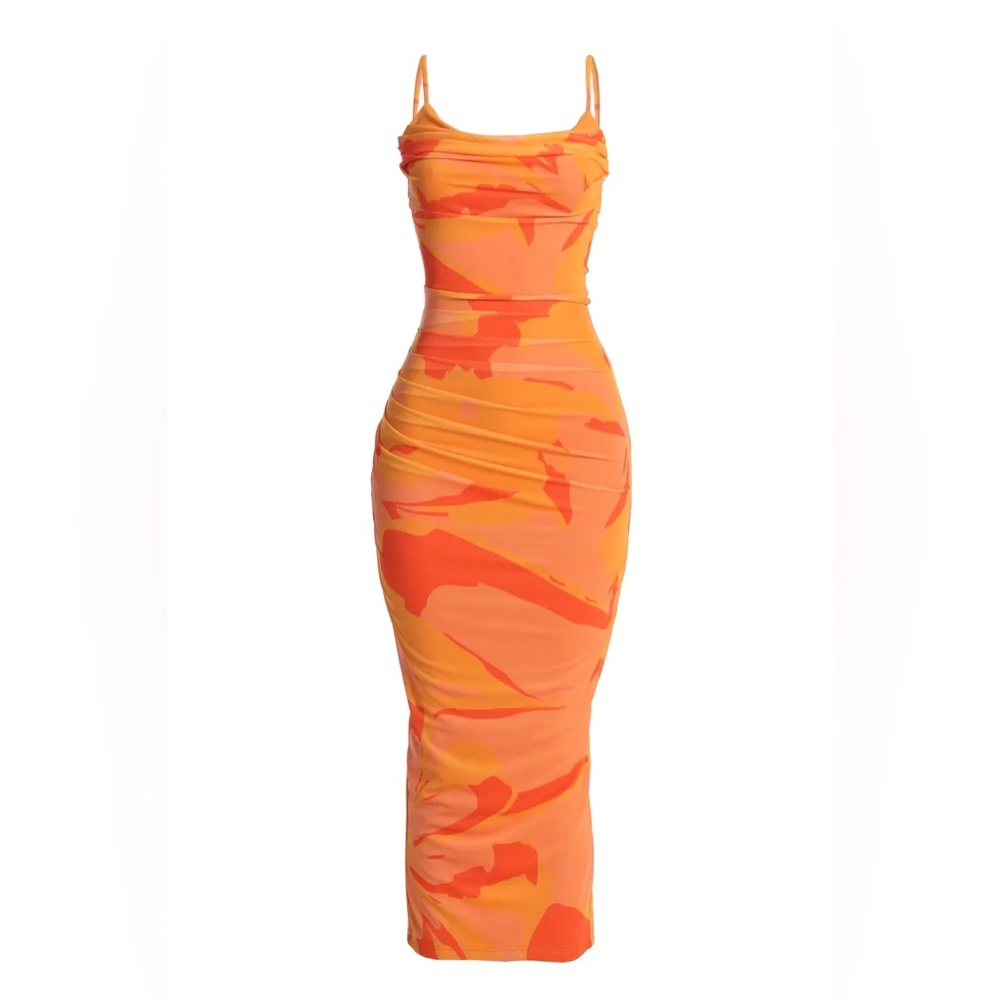 Ruched Tropical Maxi Dress